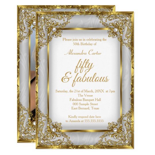 Fabulous 50 Photo Gold Gray Silver Pearl Birthday Invitation Fabulous 50 Photo Gold Gray Silver Pearl Birthday Invitation