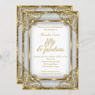 Fabulous 50 Photo Gold gray silver Pearl birthday Invitation