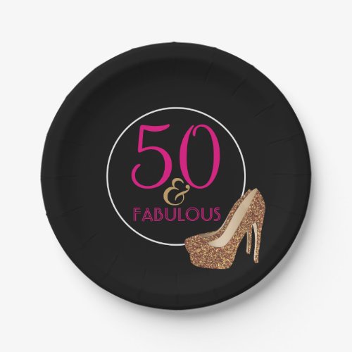 Fabulous 50 Pink Black Gold  50th Birthday Party Paper Plates