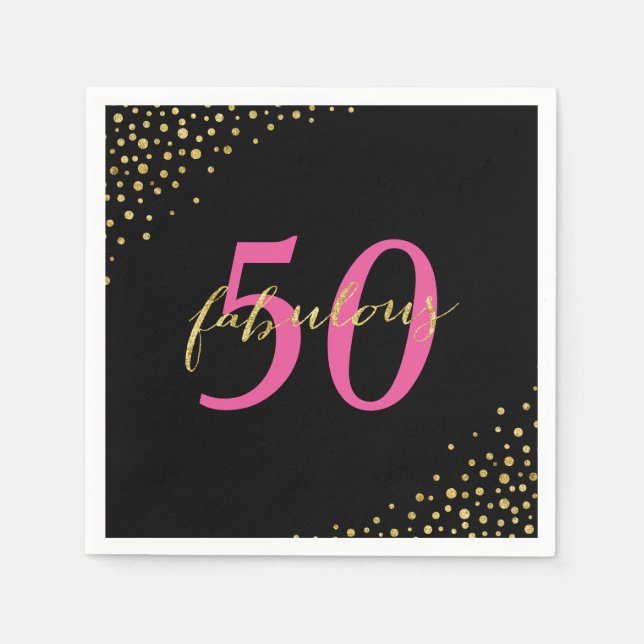Fabulous 50 Pink & Gold Modern Birthday Napkins (Front)