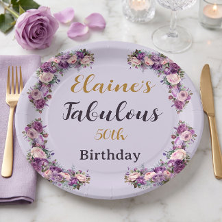 Fabulous 50 Purple Birthday Paper Plates
