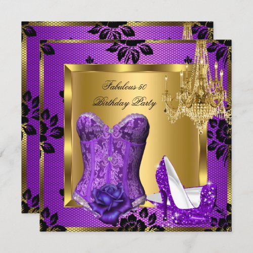Fabulous 50 Purple Heels Chandelier Lace Corset Invitation
