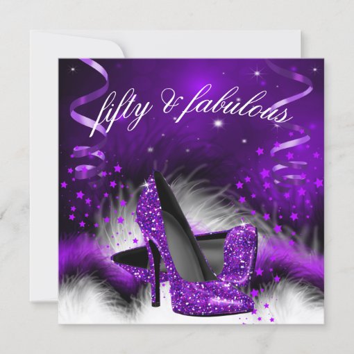 Fabulous 50 Purple High Heel Birthday Party Invitation Zazzle