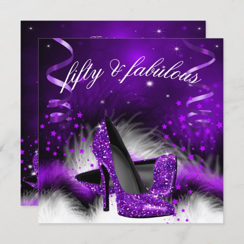 Fabulous 50 Purple High Heel Birthday Party Invitation