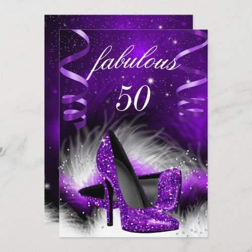 Fabulous 50 Purple High Heel Birthday Party Invitation