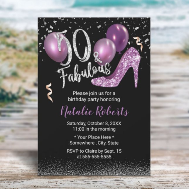 Fabulous 50 Purple High Heel Girl 50th Birthday Invitation (Creator Uploaded)