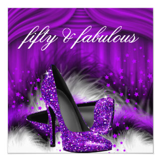 Fabulous 50 Purple High Heels 50th Birthday Party Card
