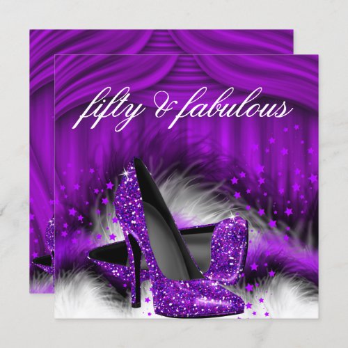Fabulous 50 Purple High Heels 50th Birthday Party Invitation