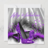 Fabulous 50 Purple Silver High Heel Birthday Party Invitation (Front)