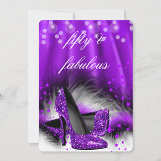 Fabulous 50 Purple Stars High Heels Birthday 2 Invitation