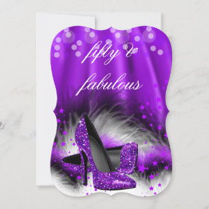 Fabulous 50 Purple Stars High Heels Birthday 2 Invitation