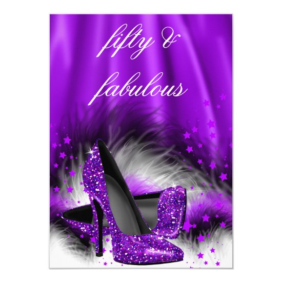Fabulous 50 Purple Stars High Heels Birthday Party Card