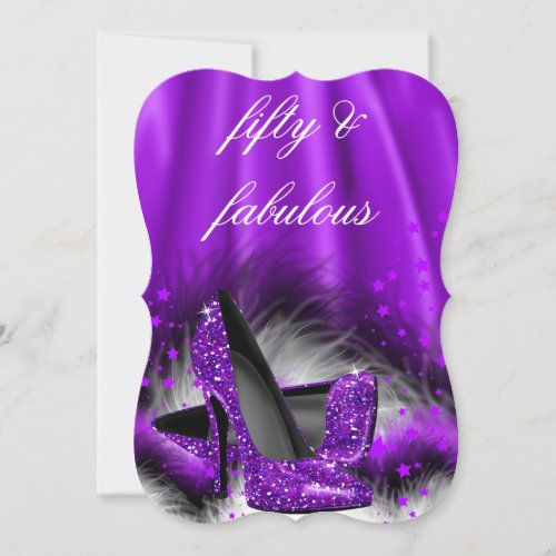 Fabulous 50 Purple Stars High Heels Birthday Party Invitation