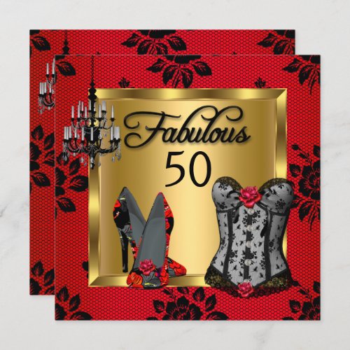 Fabulous 50 Red Black Heels Flirty Birthday Party Invitation