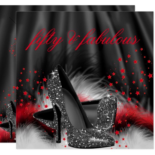 Fabulous 50 Red Black High Heels Birthday Party Invitation Zazzle Com