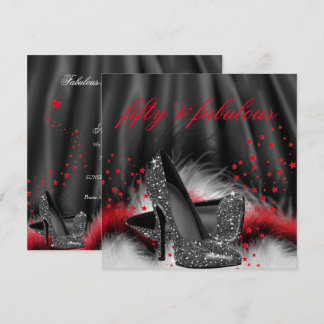 Fabulous 50 Red Black High Heels Birthday Party Invitation