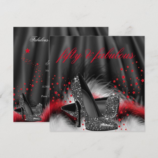 Fabulous 50 Red Black High Heels Birthday Party Invitation (Front/Back)