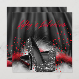 Fabulous 50 Red Black High Heels Birthday Party Invitation
