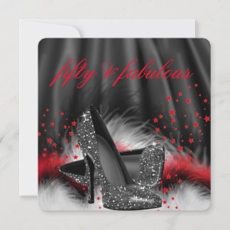 Fabulous 50 Red Black High Heels Birthday Party Invitation