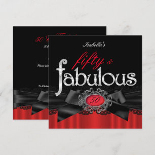 Fabulous 50 Red Black Lace Birthday Party Invitation