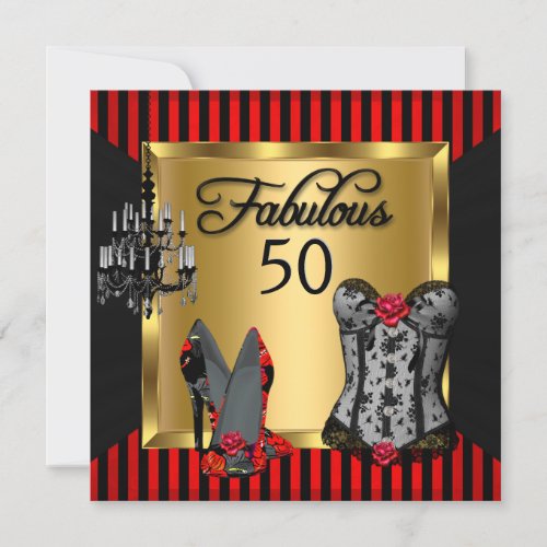 Fabulous 50 Red Black Stripe Heels Flirty Birthday Invitation