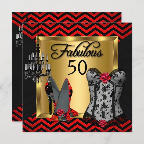 Fabulous 50 Red Black Stripe Heels Flirty Party Invitation