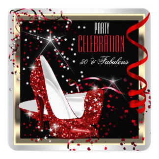 Fabulous 50 Red Black White 50th Birthday Party 2 Card