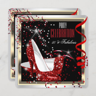 Fabulous 50 Red Black White 50th Birthday Party 2 Invitation
