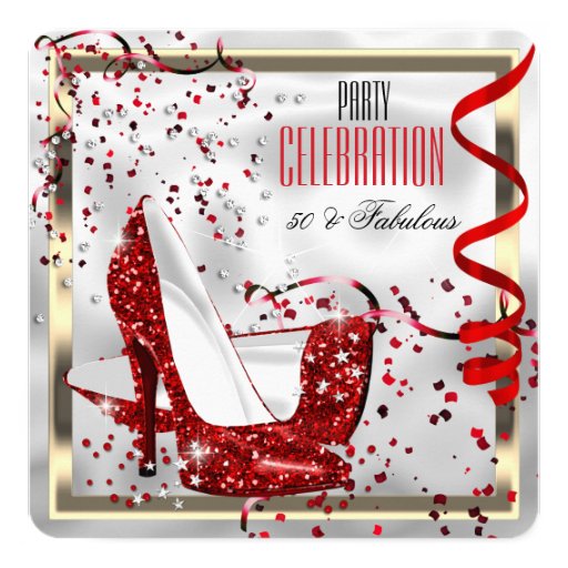 Fabulous 50 Red Black White Birthday Party Card | Zazzle