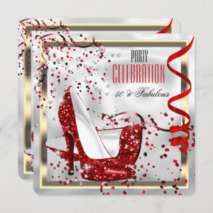 Fabulous 50 Red Black White Birthday Party Invitation