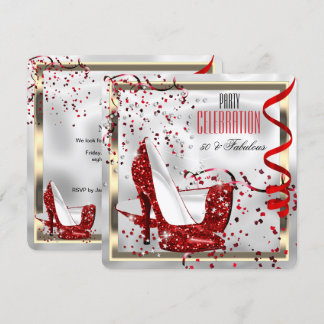 Fabulous 50 Red Black White Birthday Party Invitation