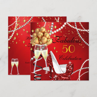 Fabulous 50 Red Heels Champagne Birthday Party 2 Invitation