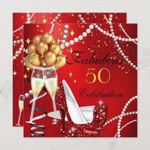 Fabulous 50 Red Heels Champagne Birthday Party 2 Invitation