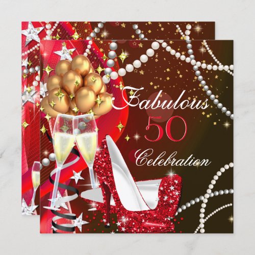 Fabulous 50 Red Heels Champagne Birthday Party 3 Invitation