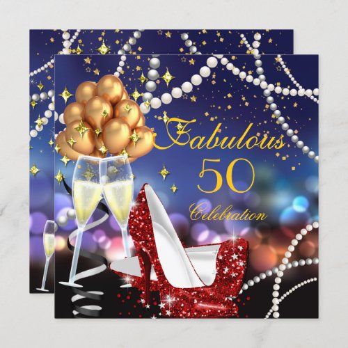 Fabulous 50 Red Heels Champagne Birthday Party Invitation