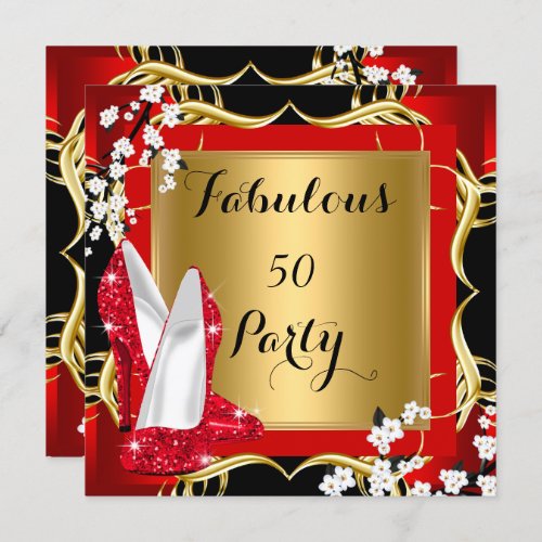 Fabulous 50 Red Hi Heels Blossom Black Gold 2 Invitation