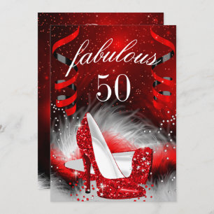 Fabulous 50 Red High Heel Birthday Party Invitation