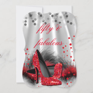 Fabulous 50 Red High Heels Black Silver Birthday 2 Invitation
