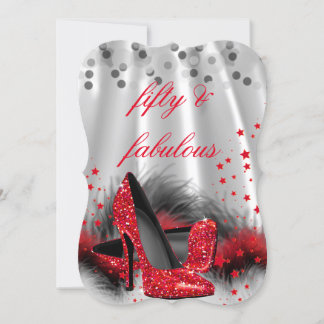 Fabulous 50 Red High Heels Black Silver Birthday 2 Invitation