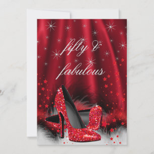 Fabulous 50 Red High Heels Black Silver Birthday 3 Invitation