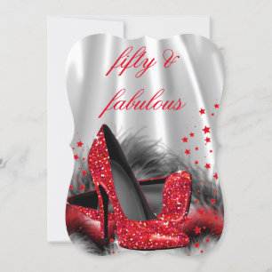 Fabulous 50 Red High Heels Black Silver Birthday Invitation