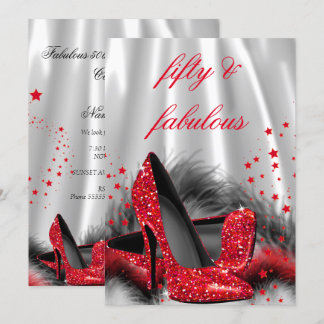 Fabulous 50 Red High Heels Black Silver Birthday Invitation
