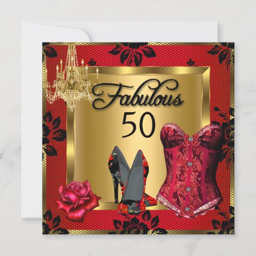 Fabulous 50 Red High Heels Chandelier Rose Corset Invitation