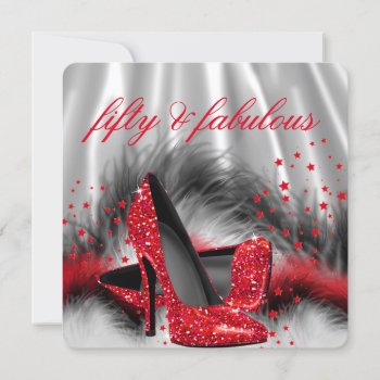 Fabulous 50 Red High Heels Silver Black Silk Party Invitation by Zizzago at Zazzle