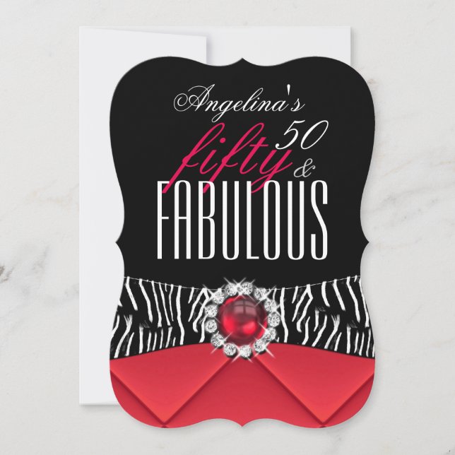 Fabulous 50 Red Zebra Black White Birthday Party 2 Invitation (Front)