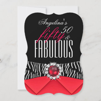 Fabulous 50 Red Zebra Black White Birthday Party 2 Invitation