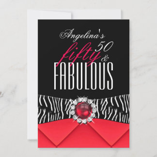 Fabulous 50 Red Zebra Black White Birthday Party 2 Invitation