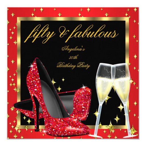 Fabulous 50 Regal Red Champagne Heels Birthday Card | Zazzle