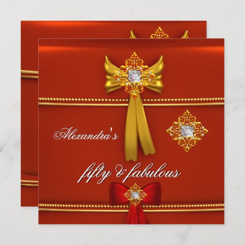 Fabulous 50 Regal Red Gold Birthday Party Invitation