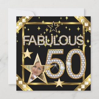Fabulous 50 Retro Glamour Hollywood Gold Photo Invitation